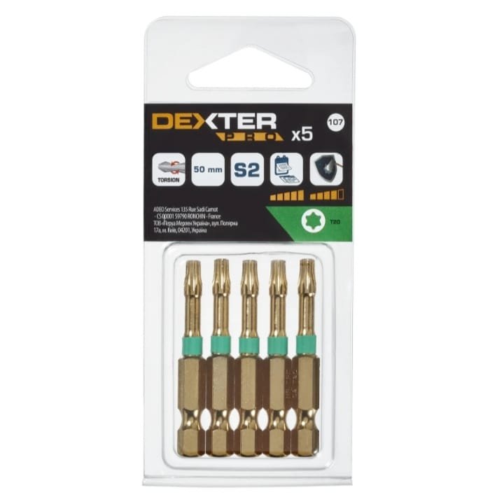 Bits de Torção Torx T20 50mm 5 Peças Dexter Pro - 1