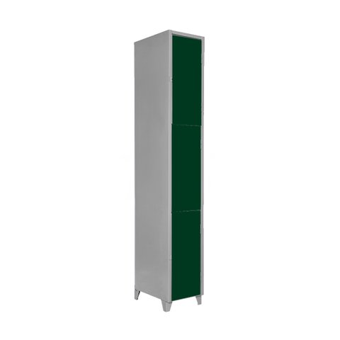 Armário Roupeiro de Aço Vestiário Academia 3 Portas Locker Verde Escuro com Chave