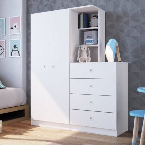 Guarda-Roupas  Solteiro Infantil/Juvenil 2 Portas E Cômoda 4 Gavetas Montessoriano Meu Fofinho 