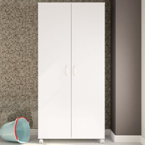 Armário Multiuso Área de Serviço 2 Portas 1 Gaveta com Suporte para Vassouras Branco - Panorama Móve