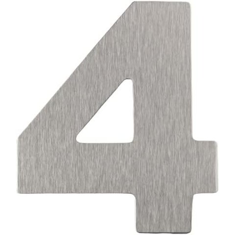 Número Residencial de Alumínio Escovado com Adesivo, 4 (quatro), Cor Prata, Linha Primafer, Atlas.