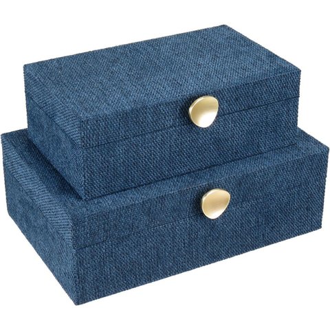 Jogo 2 Peças Caixa Decorativa de Chenile Azul 9.9x20.0x30.0cm Organizadora Sala