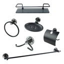 Ver imagem 1 de Kit Acessório para Banheiro Aço Inox 6 Peças com Porta Shampoo Vidro Retangular Preto Fosco Cód. 181