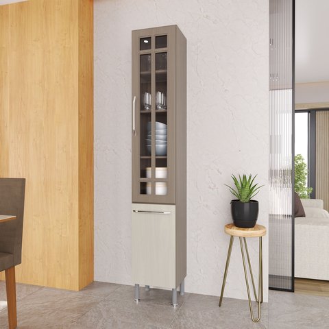 Paneleiro Simples Modulado com Vidro Fidelitá Paris 35cm 2 Portas