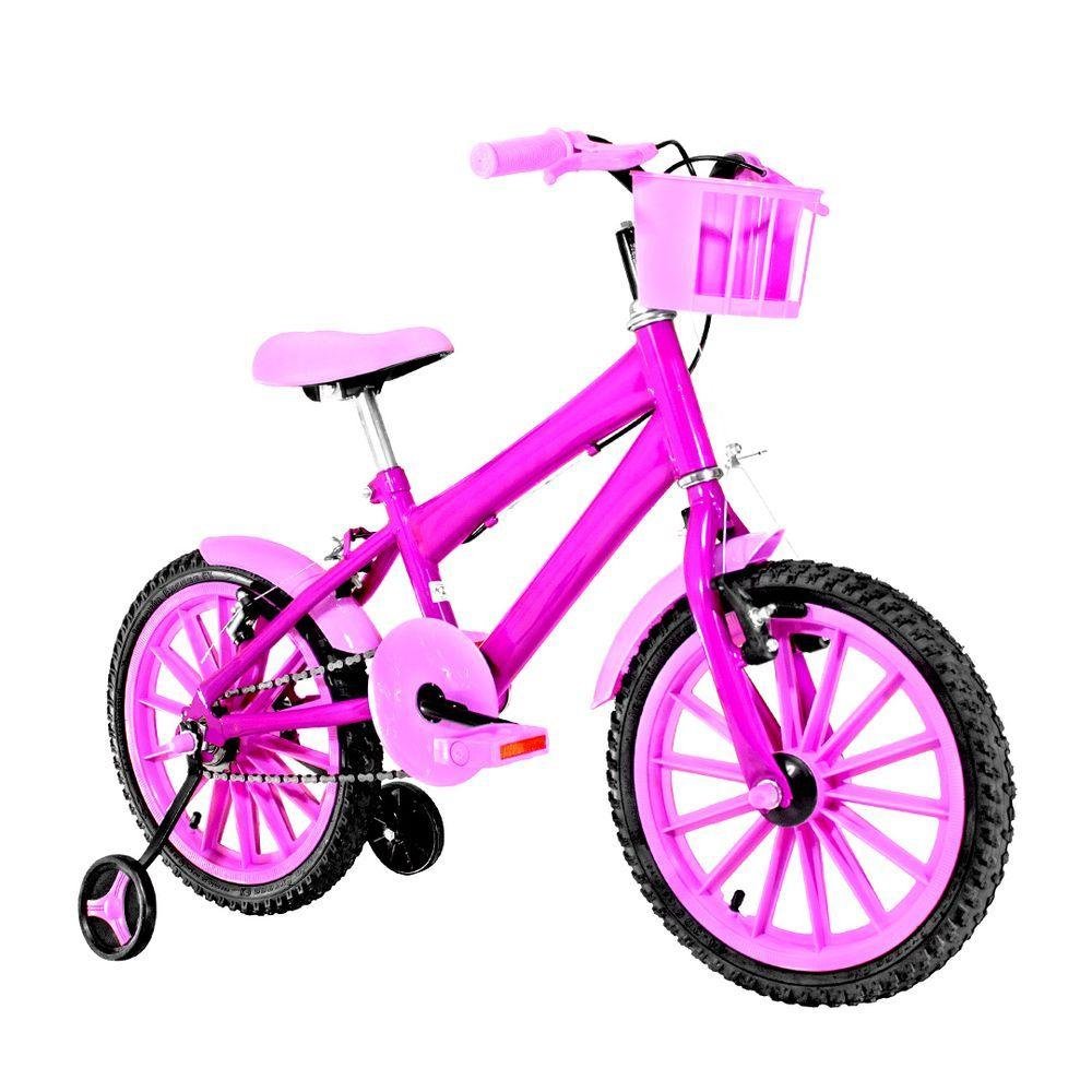 Bicicleta Infantil Aro 16 Nylon + Kit Proteção Pink e Rosa