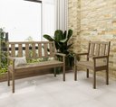 Ver imagem 1 de Conjunto Bancos de Jardim 2 Lugares e 1 Lugar Rústico com Encosto Envelhecido Móve Marrom