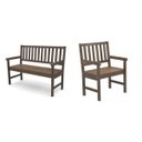 Ver imagem 4 de Conjunto Bancos de Jardim 2 Lugares e 1 Lugar Rústico com Encosto Envelhecido Móve