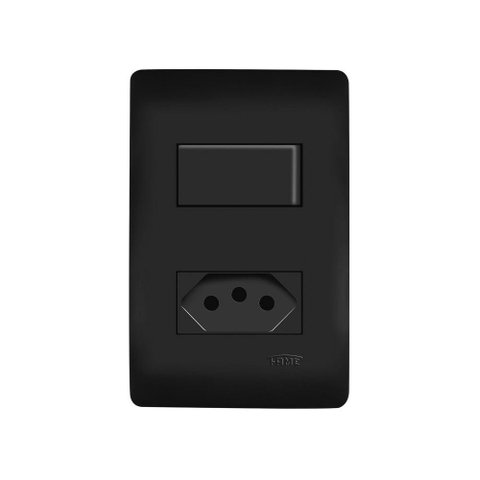 Interruptor Simples e Tomada 2p+t 20a Fame Habitat Black com Placa 4x2 Preto