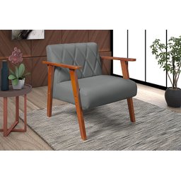 Kit Duas Poltronas Madri Material Sintético + Mesa Lateral:Cinza - 3