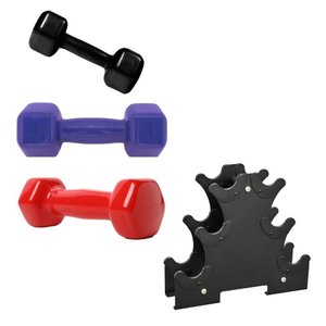 Kit 3 Halteres Sextavados Peso Academia + Suporte 12kg