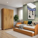Ver imagem 2 de Kit Quarto Bicama Duo + Guarda-Roupa Paris 4 Portas 2 Gavetas 2 Colchões Nature Off White