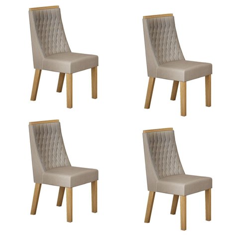 Kit de 4 Cadeiras para Sala de Jantar Luna Bege/Cinamomo/Veludo Palha