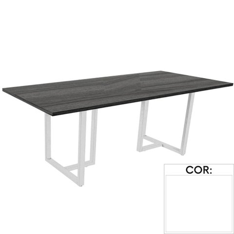 Mesa de Reunião Retangular 200 x 90 cm Pé Tub PE25 em MDP Cor Branca Base Branca