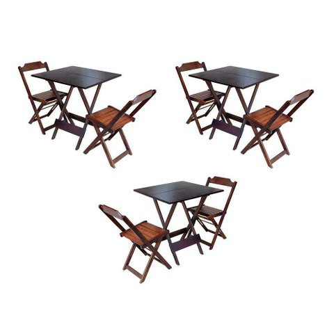 Kit 3 Jogos De Mesa Dobravel Com 2 Cadeiras De Madeira 70X70 Para Restaurante E Bar - Imbuia