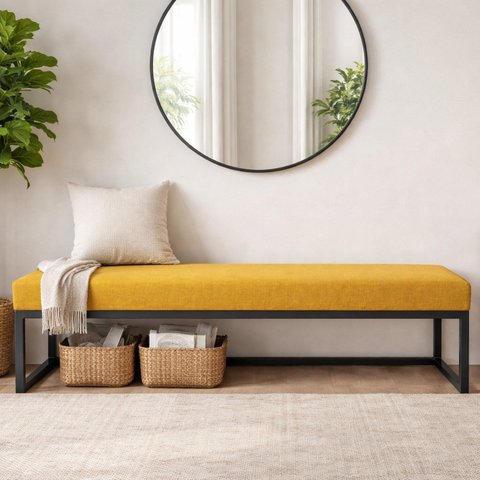 Puff Ted 100 cm Base Preta Linho Amarelo