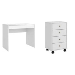 Conjunto Home Office 2 Peças Escrivaninha Facility e Gaveteiro Presence Branco - 2 Conjunto Home Office 2 Peças Escrivaninha Facility e Gaveteiro Presence Branco - 2