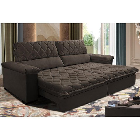 Sofá Retrátil e Reclinável 2,95m Molas Ensacadas Cama inBox Big Home com Bordado 3D Velusoft Caf