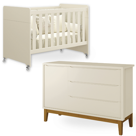 Quarto de Bebê Berço Evolution + Cômoda 1 Porta 3 Gavetas Classic Areia