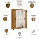 Ver imagem 3 de Guarda Roupa Casal 165cm com Espelho Khani Freijó/off Z17 - Mpozenato