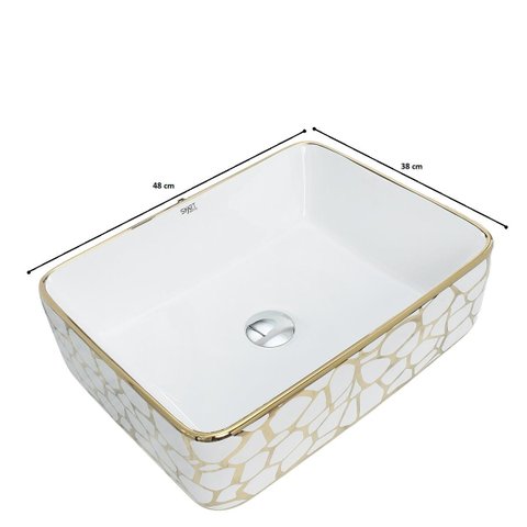 Cuba de Louça Cerâmica Apoio Banheiro Pia Dourada 48x38 Cm