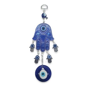 Móbile Mão Hamsá com Olho Grego Azul Proteção Família 20cm