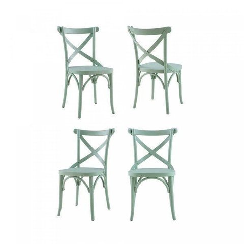 Conjunto 4 Cadeiras Madeira Maciça Tauari Cross Laquado X Texas Verde/Oliva