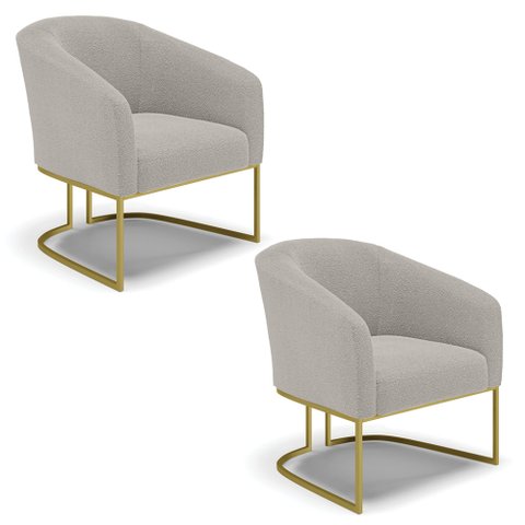 Poltrona para Sala Industrial Dourado Kit 2 Stella Bouclê Cinza D03 - D'Rossi