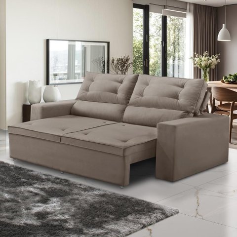 Sofá Retrátil e Reclinável 3 Lugares com Molas 1,80m Lana Suede Cappuccino Rover & Beato