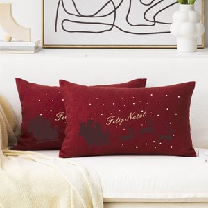 Almofada Algodão Retangular Natal 01 30x50cm Vermelha FASTLAR Almofada Retangular Capa com enchiment