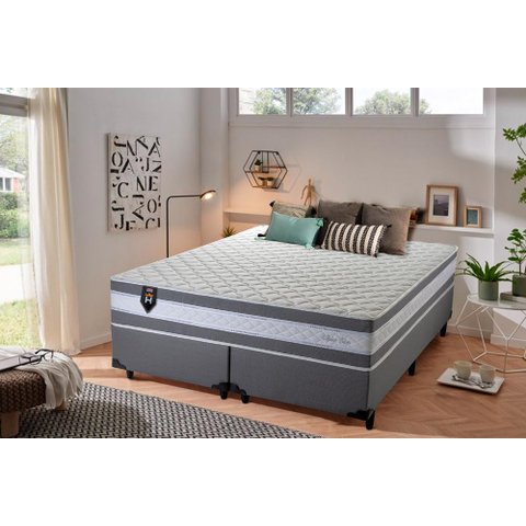 Conjunto Cama Box Super King c/ Molas Ensacadas Alpine Cinza 193x203x65