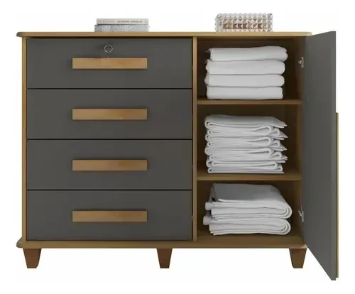 Ver imagem 4 de Cômoda Sapateira Grécia com Chave 1 Porta Ripado Flex - 4 Cores:cinamomo/grafite