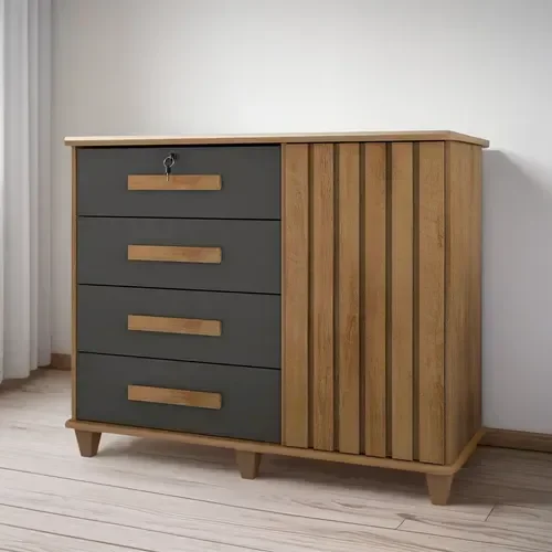 Ver imagem 3 de Cômoda Sapateira Grécia com Chave 1 Porta Ripado Flex - 4 Cores:cinamomo/grafite