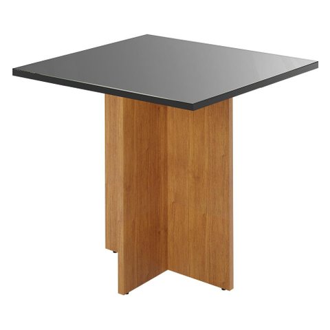 Mesa Sala de Jantar Robusta Tampo com Vidro 90x90cm Cinamomo/Grafite