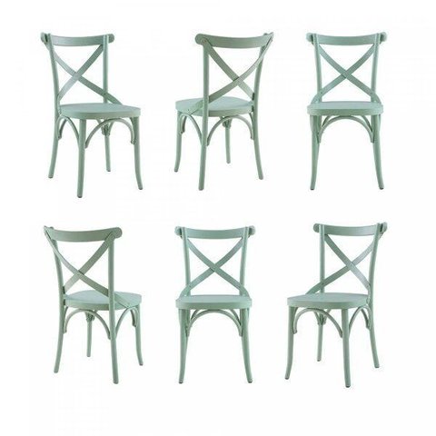Conjunto 6 Cadeiras Madeira Maciça Tauari Laqueado Cross X Texas Verde/Oliva