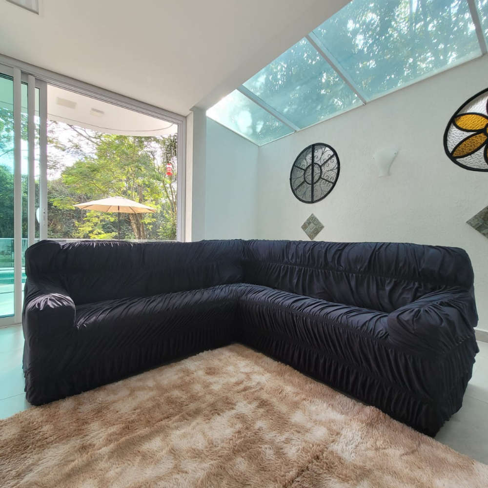 Capa para Sofá de Canto 5 Lugares - Preto - 2