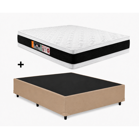Cama Base Casal Bege Colchão Casal Black e White Air Double Face D45 138x188 - Castor