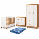 Ver imagem 2 de Dormitório Apolo com Guarda Roupa, Cômoda e Berço Branco Fosco/Savana com Colchão Physical -