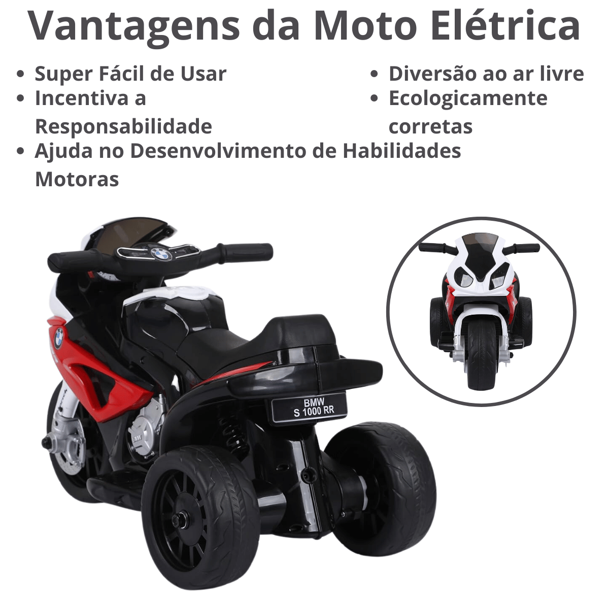 Mini Moto Triciclo Elétrica Infantil Bmw S1000rr Vermelha Esportiva 6v Zippy Toys - 4