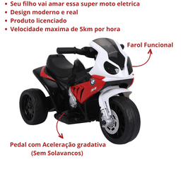 Mini Moto Triciclo Elétrica Infantil Bmw S1000rr Vermelha Esportiva 6v Zippy Toys - 3 Mini Moto Triciclo Elétrica Infantil Bmw S1000rr Vermelha Esportiva 6v Zippy Toys - 3