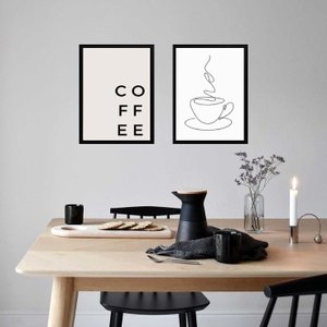 Kit 2 Quadros Ultra Minimalistas Cozinha Café 24x18cm:madeira Preta