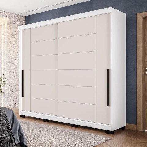 Roupeiro Solteiro Lisboa 2 Portas de Correr 177x213cm Branco/Creme 240844