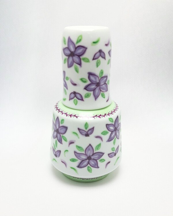 Moringa em Porcelana Floral Roxo e Verde Cerâmica Maria Sofia