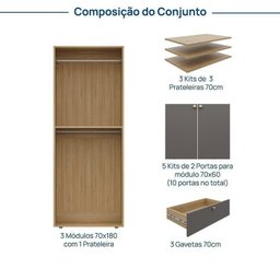 Estante Multiuso Livreiro 3 Módulos 10 Portas 3 Gavetas Frame Cabecasa MadeiraMadeira - 3