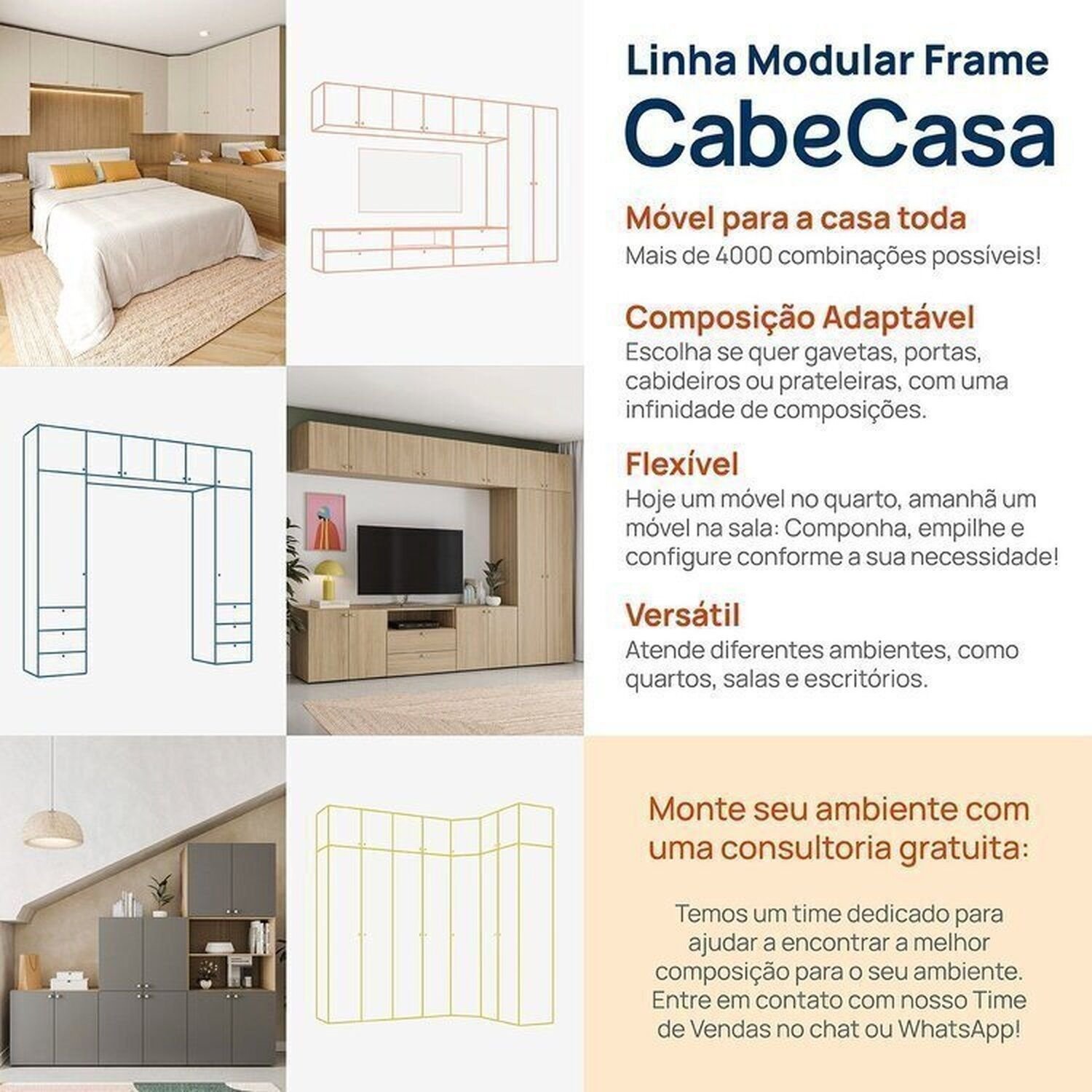 Estante Multiuso Livreiro 3 Módulos 10 Portas 3 Gavetas Frame Cabecasa MadeiraMadeira - 2