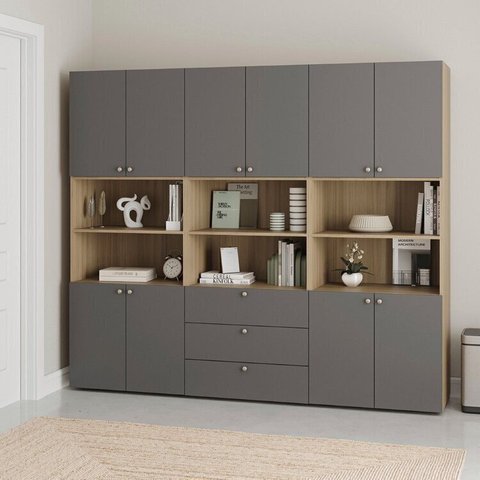 Estante Multiuso Livreiro 3 Módulos 10 Portas 3 Gavetas Frame CabeCasa MadeiraOriginals