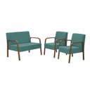 Ver imagem 1 de Conjunto Poltrona Jade Braço Madeira Suede Turquesa