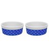 Kit Comedouro e Bebedouro de Porcelana 300ml Azul Bolinhas - 1