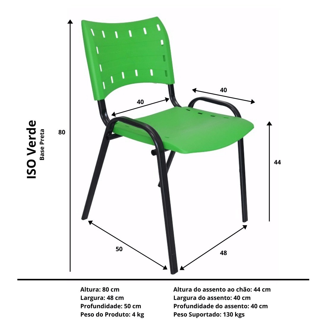 Kit com 10 Cadeiras Iso para Escola Escritório Comércio Verde Base Preta Ecomhome - 5