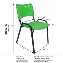 Kit com 10 Cadeiras Iso para Escola Escritório Comércio Verde Base Preta Ecomhome - 6