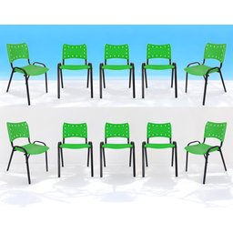 Kit com 10 Cadeiras Iso para Escola Escritório Comércio Verde Base Preta Ecomhome - 1